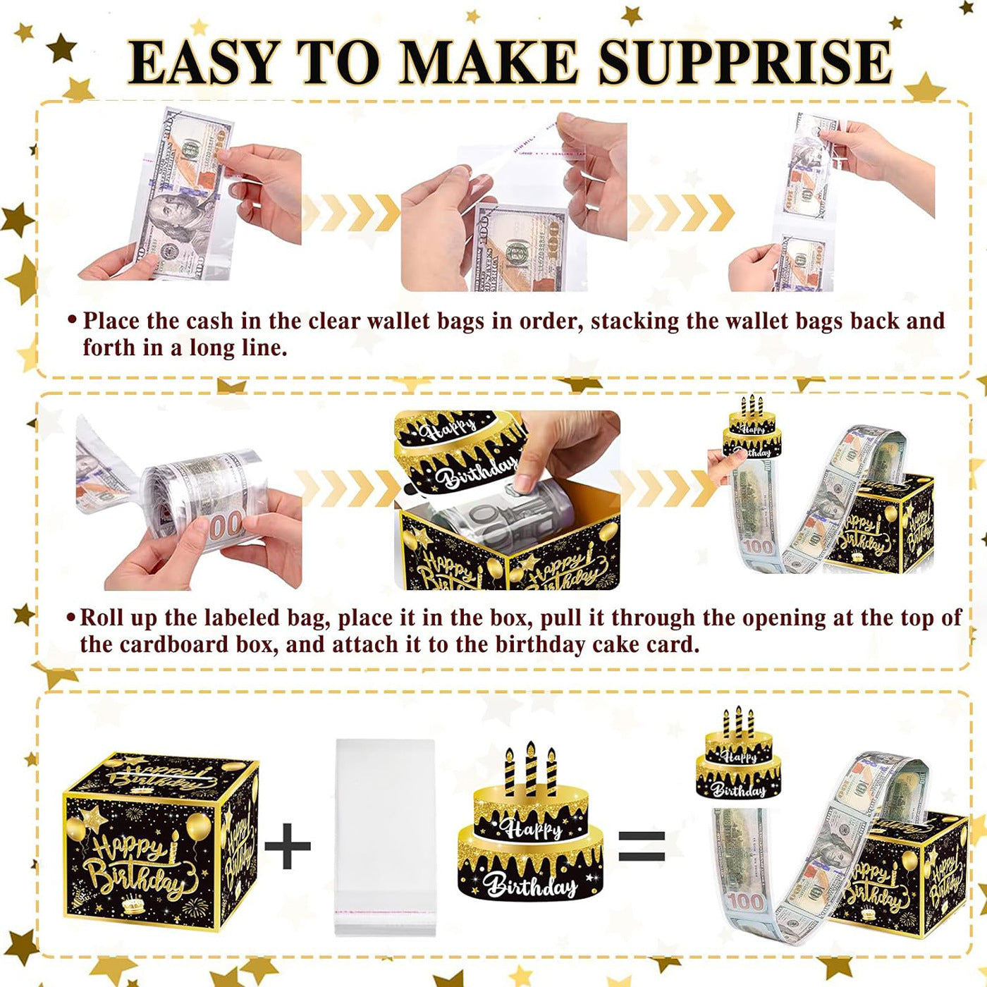 Black and Gold Money Box for Birthday Party Decor